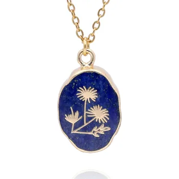 Náhrdelník Náhrdelník Kytičky Přírodní Kámen Symbol Květ Lapis Ocel 45+5 cm Zlatý