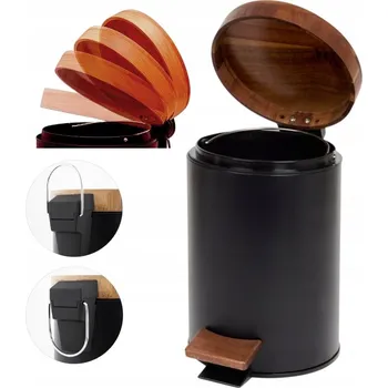 Odpadkový koš ODPADKOVÝ KOŠ KOUPELNOVÝ OCELOVÝ ČERNÝ 3L AKÁCIE POMALU PADACÍ VÍKO