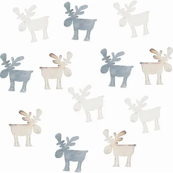 Vánoce Dřevění sobi šedí 4 cm, 12 ks 3874