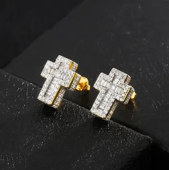 Náušnice Elegantní barevné hip hop náušnice motiv kříž | náušnice šperk se zirkony - HER40065 zlatá