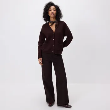 Dámský svetr Reserved - Vlněný kardigan - tmavě hnědá - 606FW-89X - 606FW-89X-XS