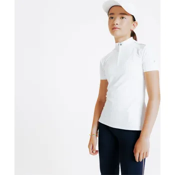 Jezdecké oblečení FOUGANZA Dívčí závodní jezdecké polo tričko 500 bílé 10 LET BÍLÁ
