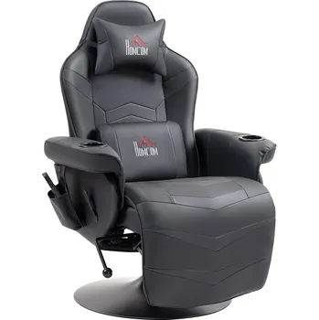 Masáž Herní židle HOMCOM s masážní funkcí, polohovací opěradlo, opěrka nohou, nosnost až 120 kg, ocelový rám, umělá kůže, černá