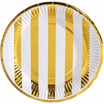 Talíř Papírové talířky ZLATÉ PRUHY 18cm na oslavu narozenin