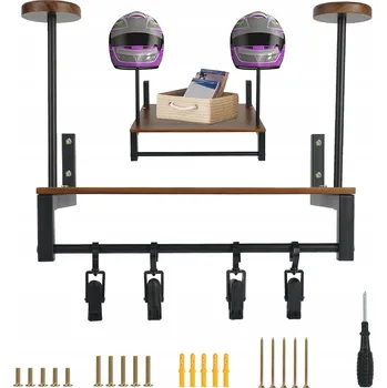 Věšák DRŽÁK VĚŠÁK na motocyklová přilba a bundu, nástěnný hák ČERNÝ