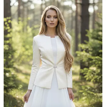 Bolerko Saténový svatební kabátek ecru BS-14 Vybraná velikost: 38