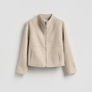 Reserved - Ruční vlněný kabát - béžová - YU152-08X - YU152-08X-XS