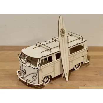 3D puzzle N-Laser | Dřevěný 3D model VW Bus: Kultovní "VeeDub" se surfem
