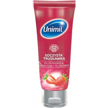 Lubrikační gel Unimil Luscious Smyslný gel na masáž šťavnatá jahoda 200 ml