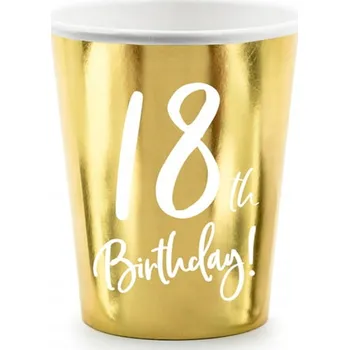 Jednorázové nádobí Papírové Kelímky PartyDeco k 18. narozeninám zlaté 220 ml 6 ks