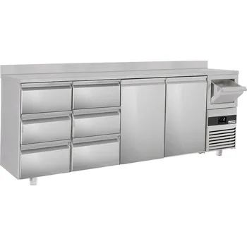 Lednice G.Gastro Barová lednička na nápoje 2,69 m - se 2 dveřmi, 6 šuplíky 1/3, obkladovým panelem & odklepávačem na kávu