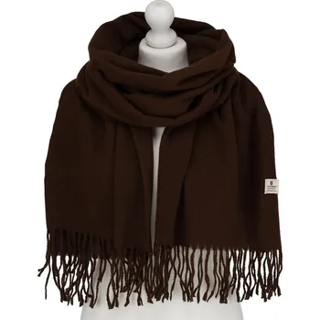 Šátek Velký hnědý dámský šátek zdobený střapci - Peterson