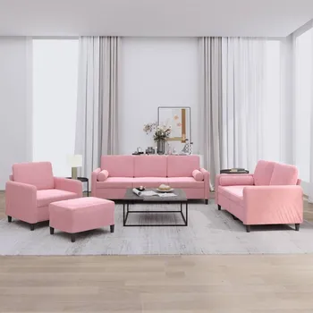 Pohovka 4dílná sedací souprava s polštáři růžová samet IM_3201967