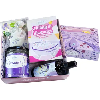 Kosmetická sada Lavandia sada pro domácí lázně (levandulová koupel, květinová voda, svíčka a vonné srdíčko) pro absolutní relax