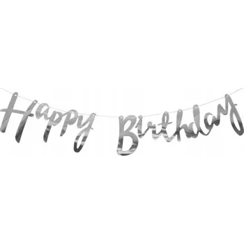 Baner girlanda HAPPY BIRTHDAY stříbrný OSLAVA NAROZENINY