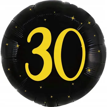 Balónek Fóliový balónek kulatý, černé kolo, narozeniny, 30, třicítka, helium, 45 cm