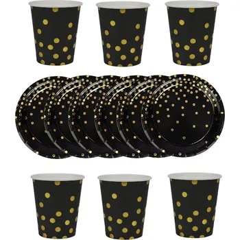 Obraz NAROZENINOVÁ SADA KELÍMKY TALÍŘKY ČERNÉ ZLATÉ