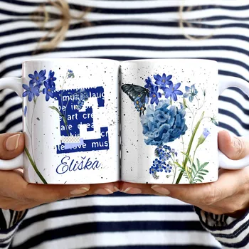 Hrnek – Botanický monogram s vlastním jménem Bílá