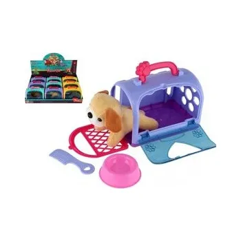 Figurka Pes/Pejsek v přepravním boxu plast/látka 13cm s doplňky 9ks v boxu