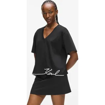 TRIČKO KARL LAGERFELD SIGNATURE HEM V-NECK T-SHIRT BLACK