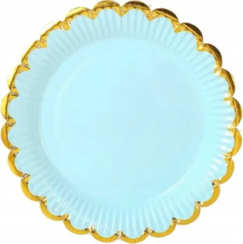 Talíř Papírové talířky světle modré s ozdobou 18 cm