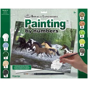 Painting by Numbers Koně v řece – malování podle čísel | sada 13 ks | 28,6×34,0 cm | paint by numbers | akrylové barvy | PAL26-3T