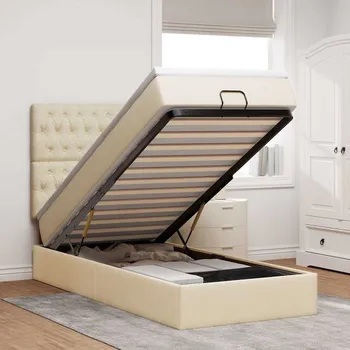 Postel vidaXL Osmanský rám postele s matrací 90x190cm textil [3314052] Barva: krémová