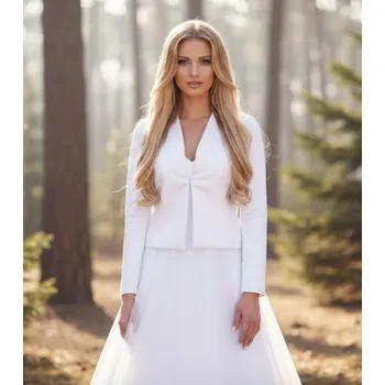 Bolerko Bílý saténový svatební kabátek BS-97 Vybraná velikost: 40
