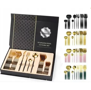 Příbor Sada příborů ČERNÉ příbory 24 kusů pro 6 osob DÁREK