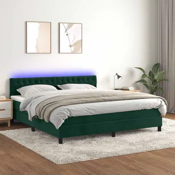 Postel vidaXL Box spring postel s matrací a LED 180x200 cm samet [3134597] Barva: Tmavě zelená