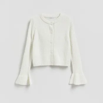 Dámský svetr Reserved - Kardigan s volánem - krémová - 592IN-01X - 592IN-01X-S