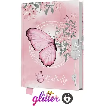 Památník JUNIOR 14x18 cm, 80 list. čistý se zámkem - Butterfly