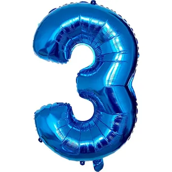 Balónek Velký fóliový balónek ve tvaru číslice 3 TŘI TROJKA MODRÁ na heliové plnění 75 cm