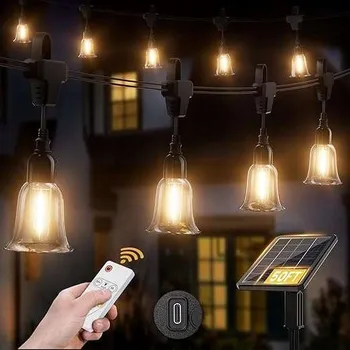 Dekorativní svítidlo LED zahradní světla girlanda, voděodolná, 6 režimů s dálkovým ovládáním, 15 m