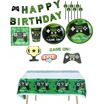 Party nádobí NAROZENINOVÁ SADA GAME ON! UBRUS, TALÍŘE 23cm, 55 ks, MOTIV PADU A KONZOLE