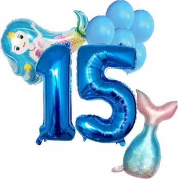 Balónek Sada balónků k 15. narozeninám MOŘSKÁ PANNA 9 ks, LIBOVOLNÉ ČÍSLO, oslava, párty, narozeniny