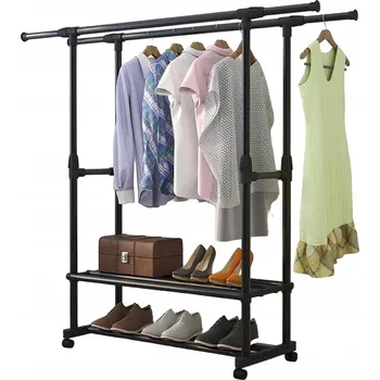 Věšák Stojanový věšák na oblečení kovový černý s policí, 5 míst