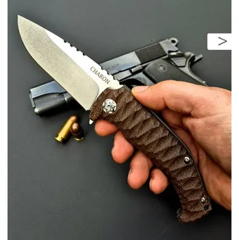 lovecký nůž Dachs Knives Charon Evo Stonewash hnědý