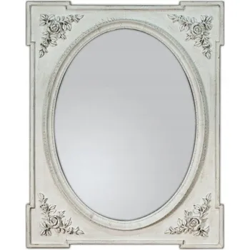 Zrcadlo Oválné zrcadlo v ozdobném bílém rámu 65x80 cm 2834