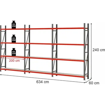 Dílenský regál Skladový regál FORTIS, 12policový, výška 240 cm, délka 634 cm, hloubka 60 cm