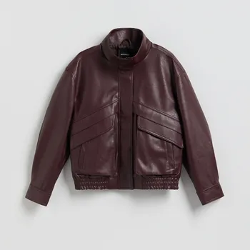 Reserved - Bunda s umělé kůže - bordó - 489IA-53X - 489IA-53X-L