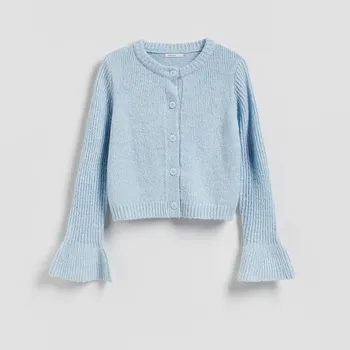 Dámský svetr Reserved - Kardigan s volánem - bleděmodrá - 592IN-05M - 592IN-05M-S