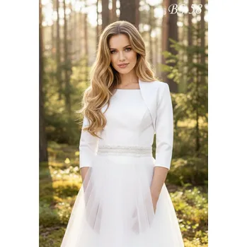 Bolerko Saténové svatební bolerko s úzkými rukávy - bílé: BS-58 Vybraná velikost: 40