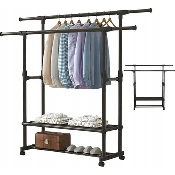 Věšák DVOUVRSTVÝ VĚŠÁK NA OBLEČENÍ MONTUJÍCÍ SE DO PODLAHY, ZASOUVACÍ, 90-150 CM