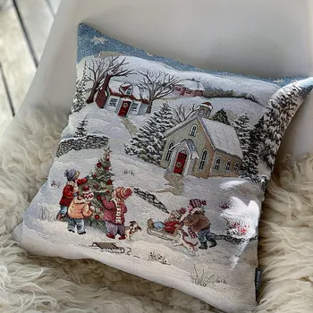 Dekorativní polštářek BYTEMA Vánoční gobelínový povlak RADOST Z VÁNOC 45 x 45 cm