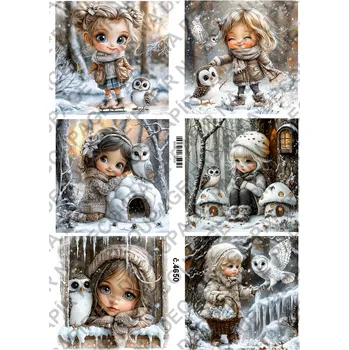 Umělecký papír Rýžový a soft papír na decoupage - Holčička se sovou - KB4650 Materiál: Soft, Rozměr: A4