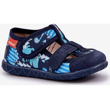 Chlapecké bačkory Boto Pantofle Milami Dětské Na Suchý Zip S Dinosauřími Motivy Modré Reathiana Milami modrá 3268823