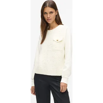 Dámská mikina MIKINA KARL LAGERFELD BOUCLE KNIT MIX SWEATSHIRT CANNOLI CREAM