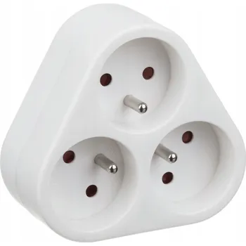 Elektrická zásuvka Rozbočka 3-zásuvkový s uzemněním kulatý, trojúhelníkový systém 3x2P+Z Bílý