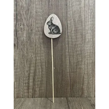 Velikonoční dekorace Dřevěná zapichovací ozdoba 6 cm s potiskem králíčka